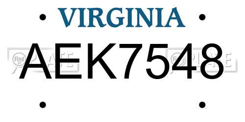 AEK7548 Virginia License Plate