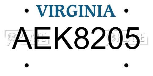 AEK8205 Virginia License Plate