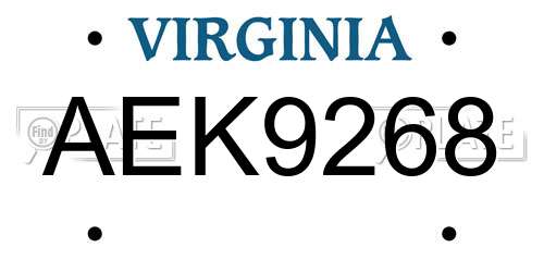 AEK9268 Virginia License Plate
