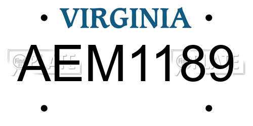 AEM1189 Virginia License Plate