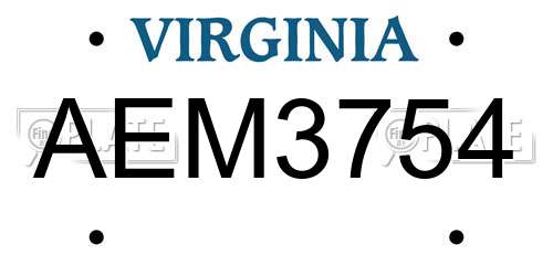 AEM3754 Virginia License Plate
