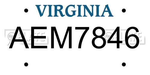 AEM7846 Virginia License Plate