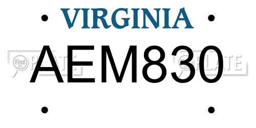 AEM830 Virginia License Plate