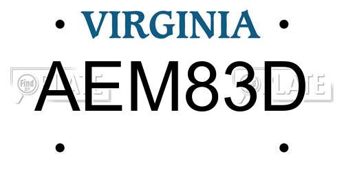AEM83D Virginia License Plate