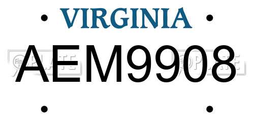 AEM9908 Virginia License Plate