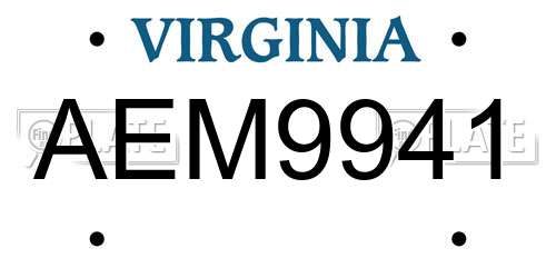 AEM9941 Virginia License Plate