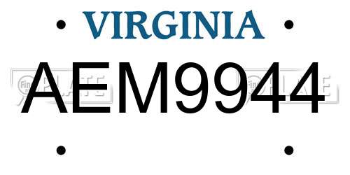 AEM9944 Virginia License Plate