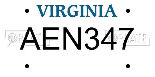 AEN347 Virginia License Plate