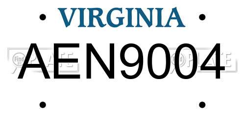AEN9004 Virginia License Plate