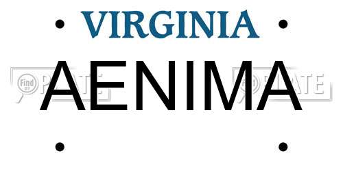 AENIMA Virginia License Plate