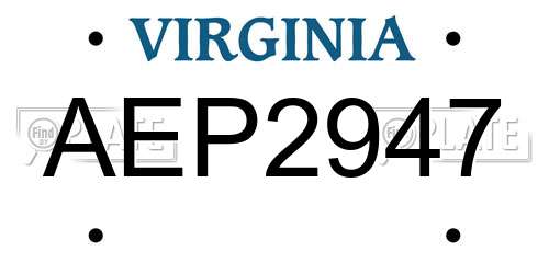 AEP2947 Virginia License Plate
