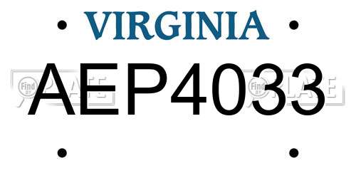 AEP4033 Virginia License Plate