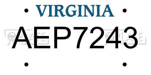 AEP7243 Virginia License Plate