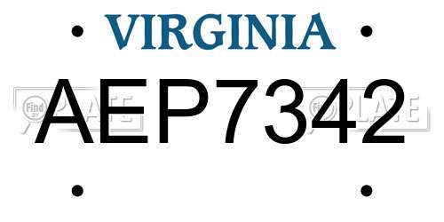 AEP7342 Virginia License Plate