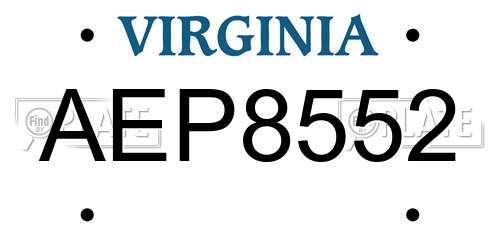 AEP8552 Virginia License Plate