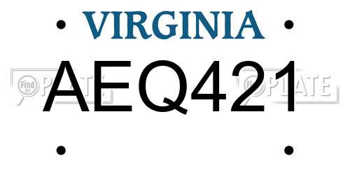 AEQ421 Virginia License Plate