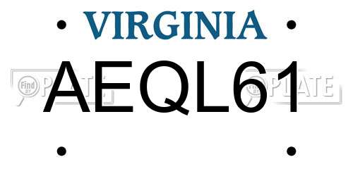 AEQL61 Virginia License Plate