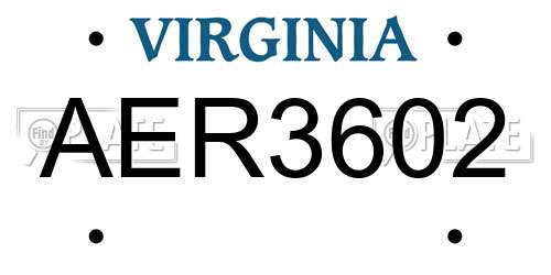 AER3602 Virginia License Plate