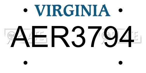 AER3794 Virginia License Plate