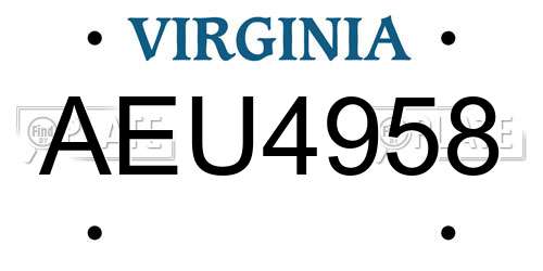 AEU4958 Virginia License Plate