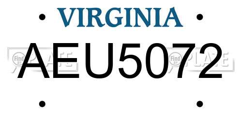 AEU5072 Virginia License Plate