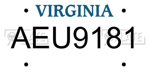 AEU9181 Virginia License Plate