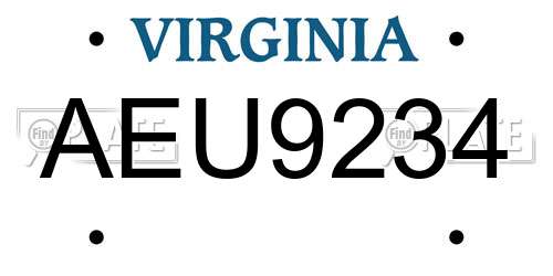 AEU9234 Virginia License Plate