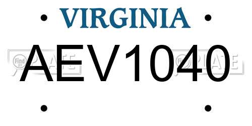 AEV1040 Virginia License Plate
