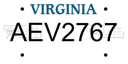 AEV2767 Virginia License Plate