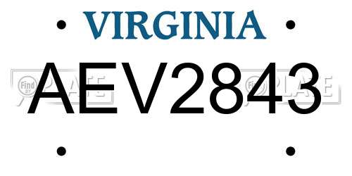 AEV2843 Virginia License Plate
