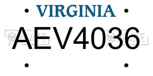 AEV4036 Virginia License Plate