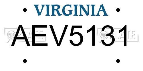 AEV5131 Virginia License Plate