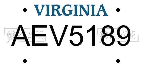 AEV5189 Virginia License Plate