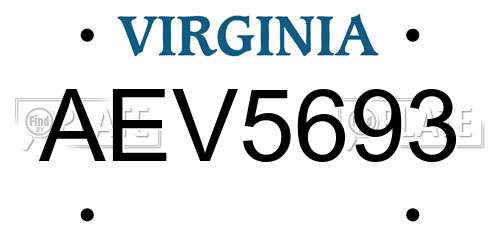 AEV5693 Virginia License Plate