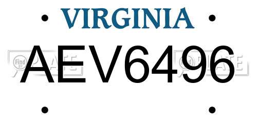 AEV6496 Virginia License Plate