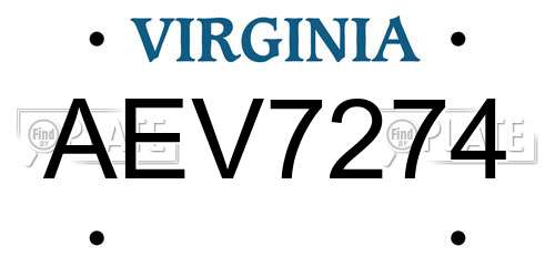 AEV7274 Virginia License Plate