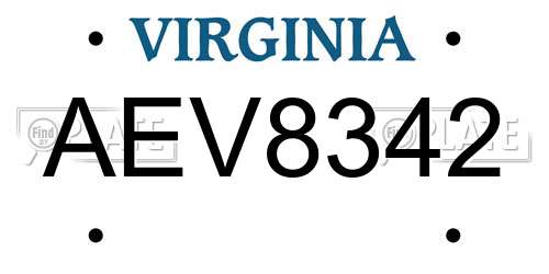 AEV8342 Virginia License Plate
