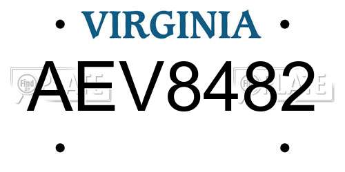 AEV8482 Virginia License Plate
