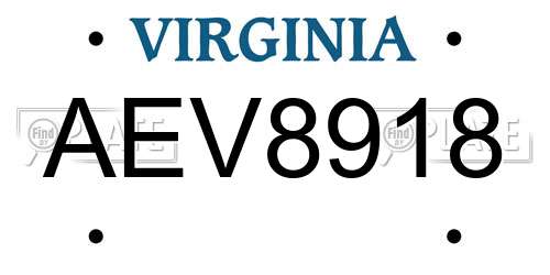 AEV8918 Virginia License Plate