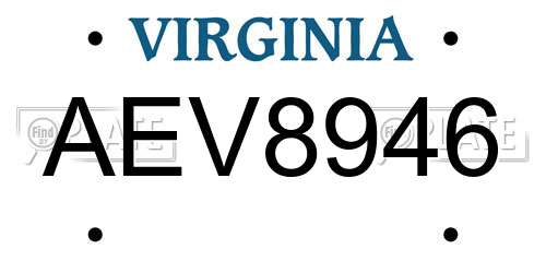 AEV8946 Virginia License Plate
