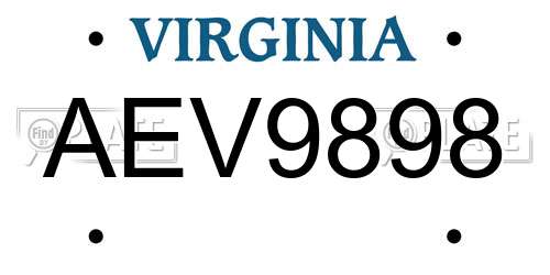 AEV9898 Virginia License Plate