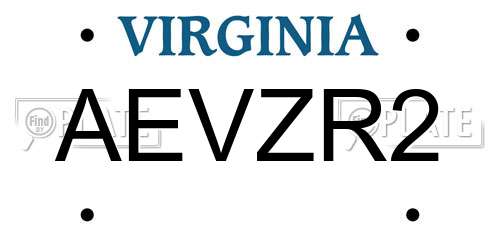 AEVZR2 Virginia License Plate