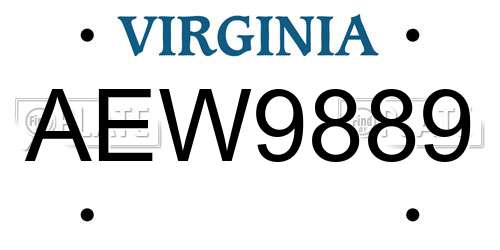 AEW9889 Virginia License Plate