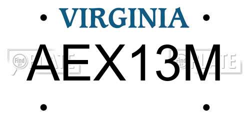 AEX13M Virginia License Plate