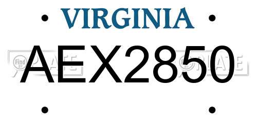 AEX2850 Virginia License Plate