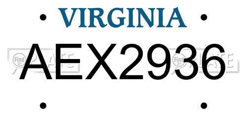 AEX2936 Virginia License Plate