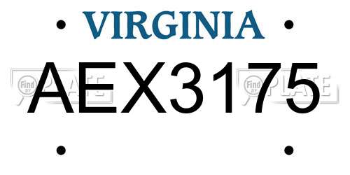 AEX3175 Virginia License Plate