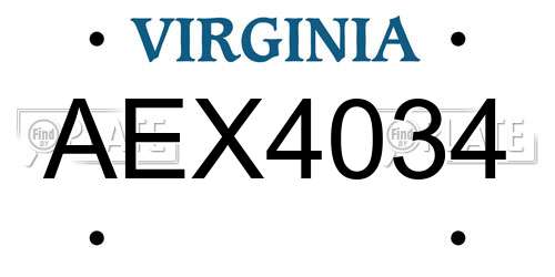 AEX4034 Virginia License Plate