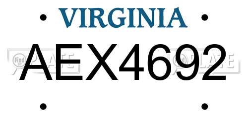 AEX4692 Virginia License Plate