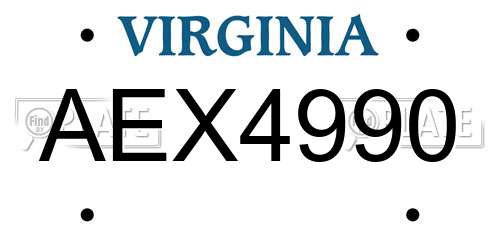 AEX4990 Virginia License Plate